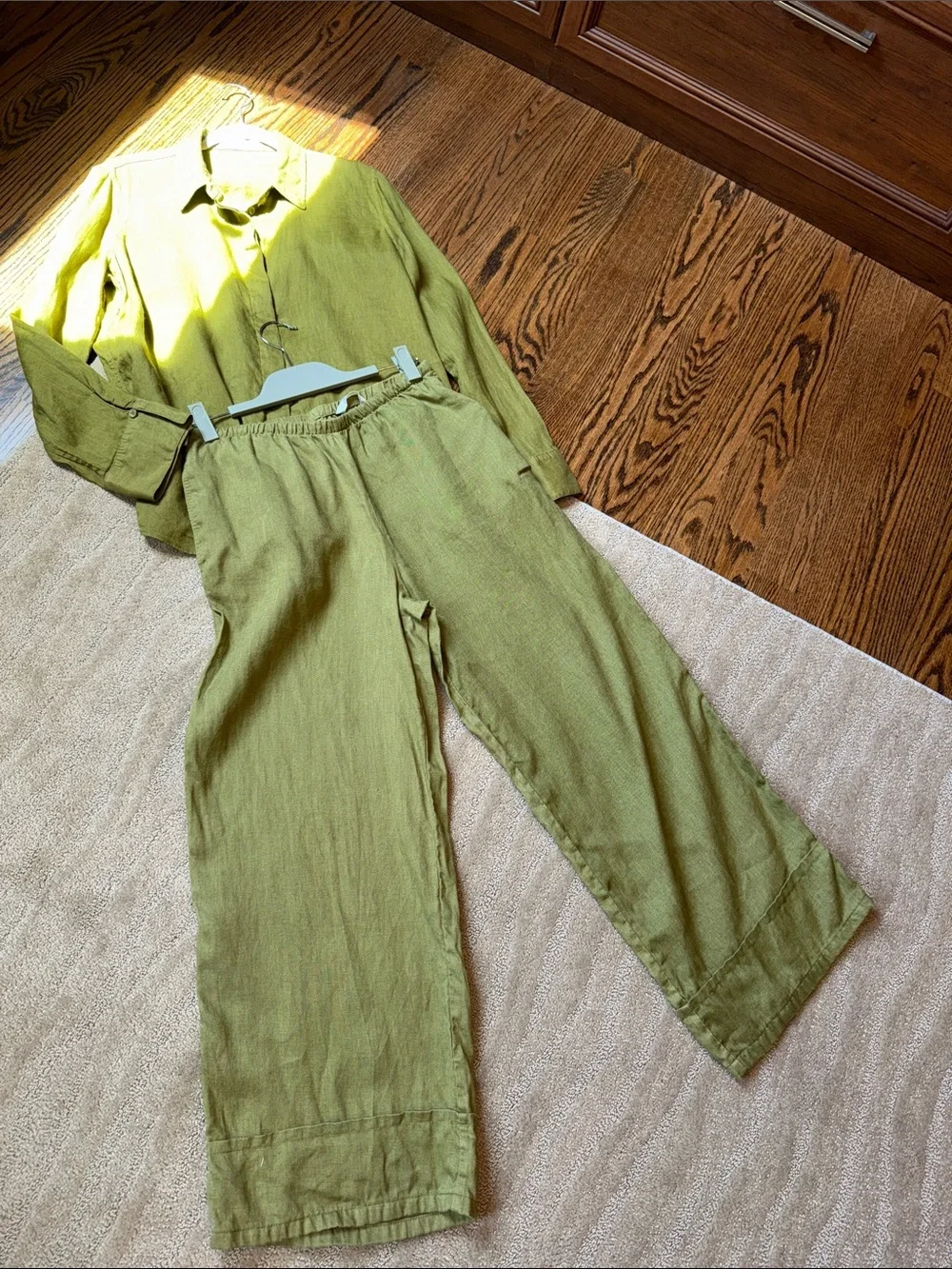 Zara 100% Linen  Button-Up Top and Wide Leg Pants Set